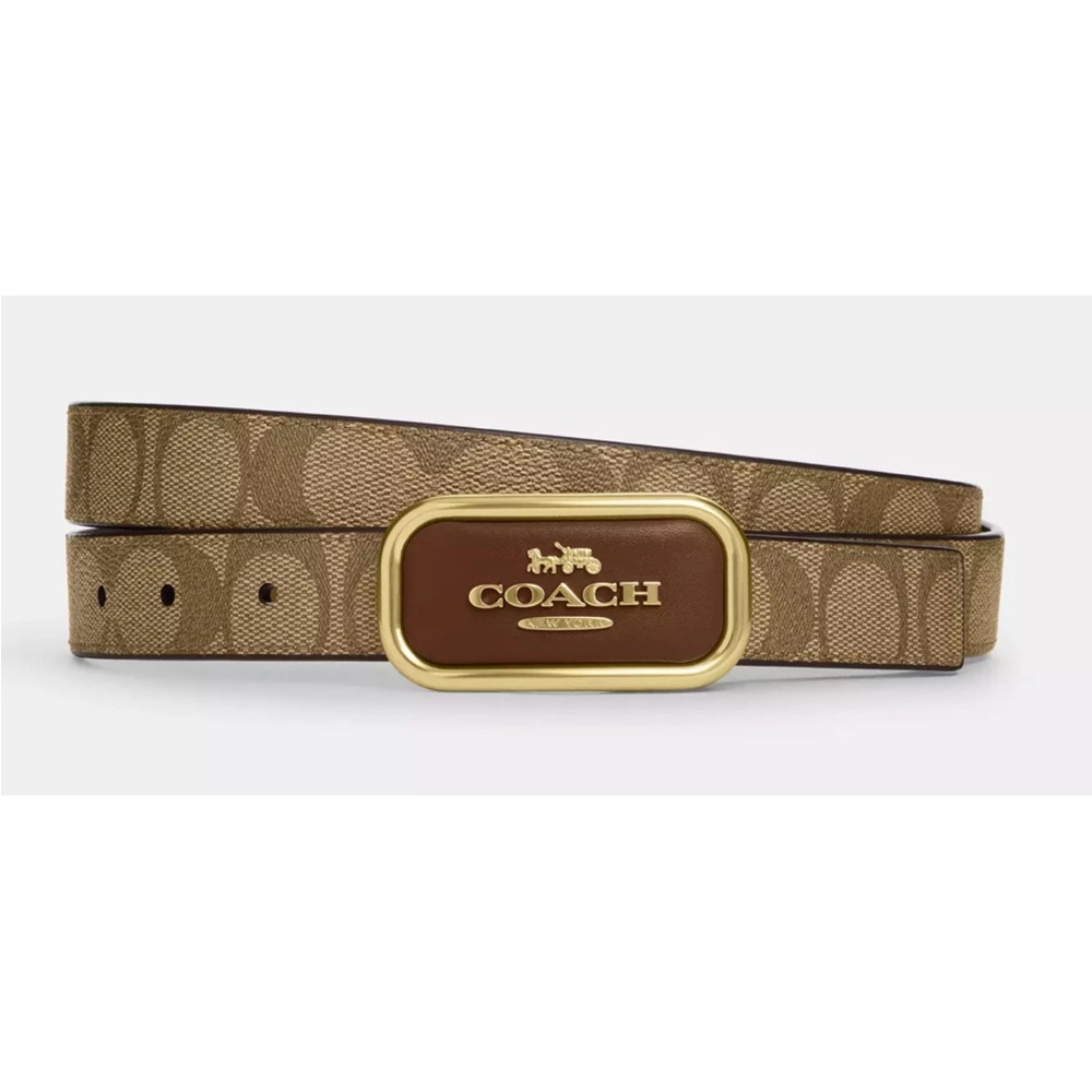 Coach Morgan signature Brown Leather Belt w Gold Buckle Cut to Size Reversible